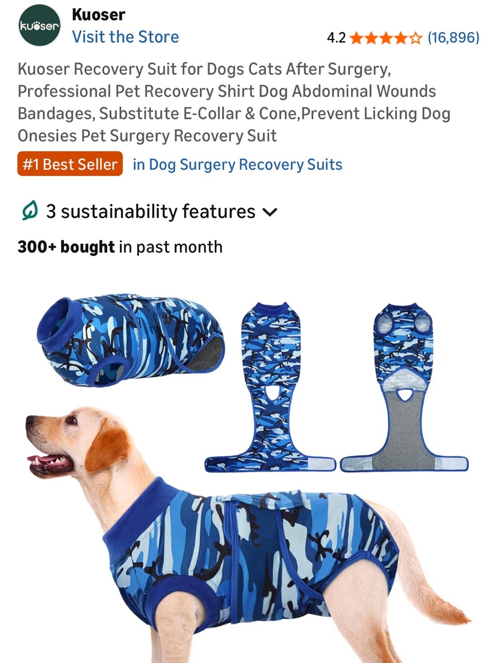 Blue Camo Dog Recovery Suit - Post-Surgery Pet Onesie